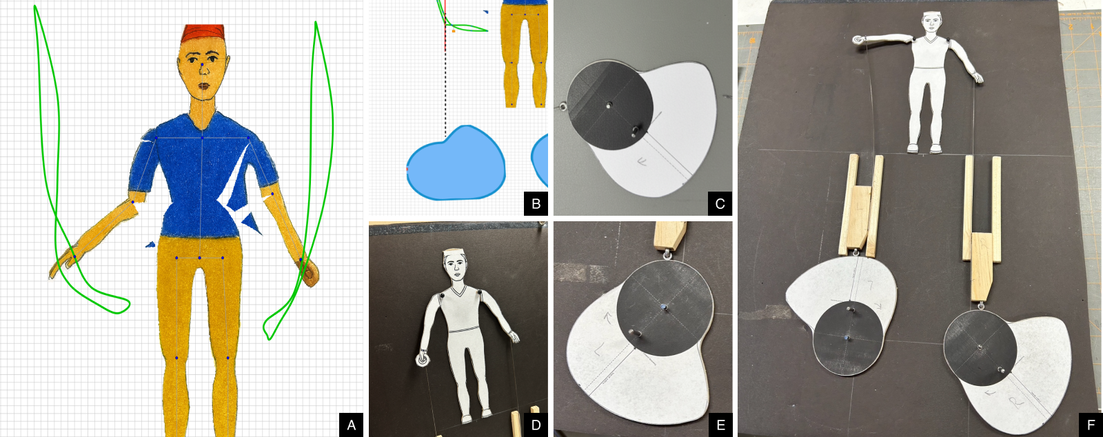 Tom Haney's cheering man process from MotionSmith authoring to fabrication and final automaton.